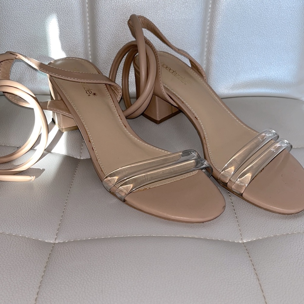 Shoe dazzle strike a pose translucent nude wrap up sandals A16